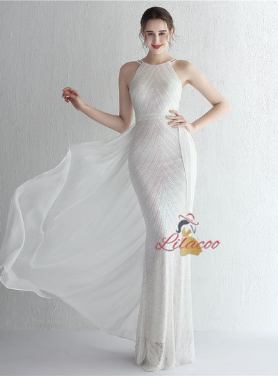 Halter Mermaid Sequins Prom Dress