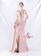 Sleeve Pleats Split Prom Dress