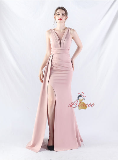 Sleeve Pleats Split Prom Dress