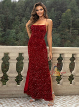 Sexy Slit Thigh Sequined Sling Dress