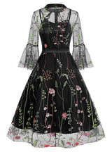 Retro Mesh Embroidery Vintage Dress