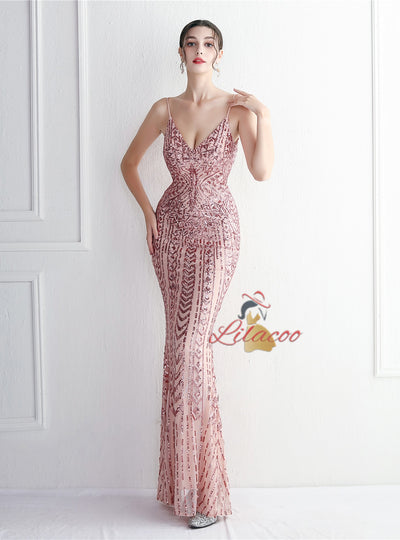 Mermaid Sequins Spaghetti Straps Prom Dress