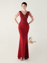 Mermaid V-neck Appliques Beading Prom Dress