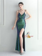 Sexy Straps Split Sequins Prom Dress