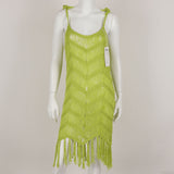 Knitted Suspender Long Tassel Woven Openwork Dress