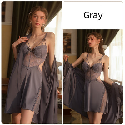 Steel Ring Gathered Chest Pad Sling Nightdress Set