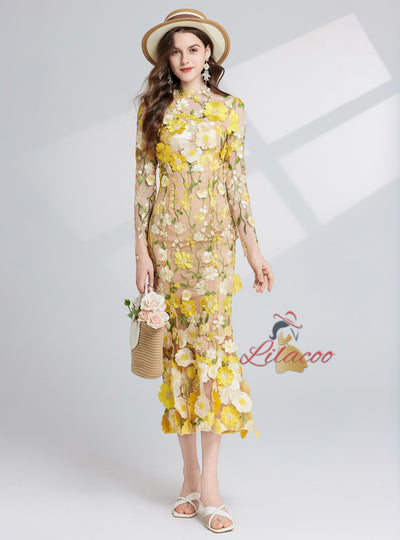 Heavy Industry Embroidery Three-dimensional Flower Dress