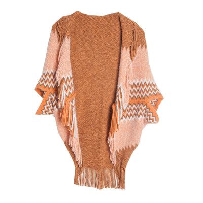 Ladies Knitted Bat Sleeve Fringed Shawl