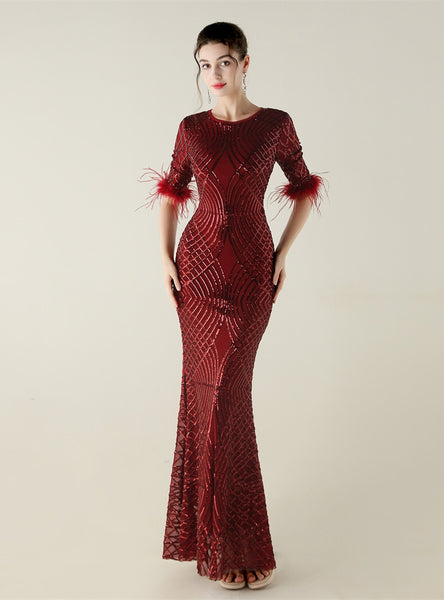 Mermaid Scoop Neck Short Sleeve Prom Dress