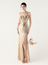 Mermaid Sequins Spaghetti Straps Beading Prom Dress