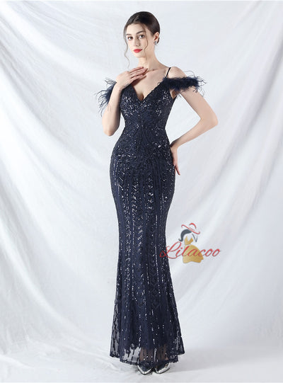 Mermaid Sequins Spaghetti Straps Prom Dress