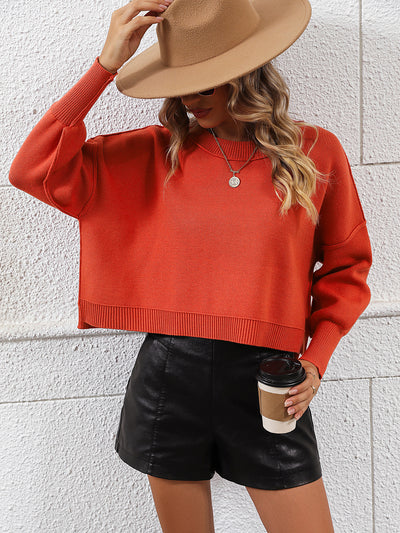Round Neck Solid Color Loose Pullover Sweater