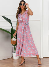 Sexy V-neck Floral Pleated Dress