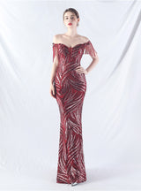 Mermaid Sequins Off the Shoulder Beading Prom Dress