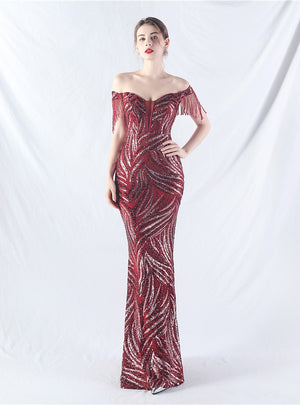 Mermaid Sequins Off the Shoulder Beading Prom Dress