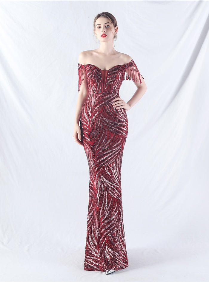 Mermaid Sequins Off the Shoulder Beading Prom Dress