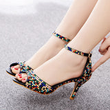 Fishbone Glass Rhinestone Stiletto Sandals