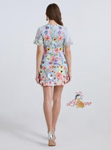 Short Sleeve  Flower Lace Short Party Dress