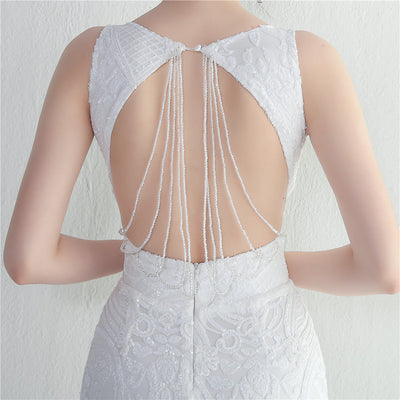 Mermaid Scoop Neck Backless Beading Prom Dress