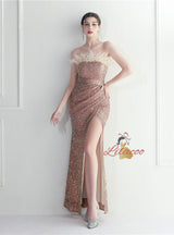 Mermaid Sequins Strapless Prom Dress