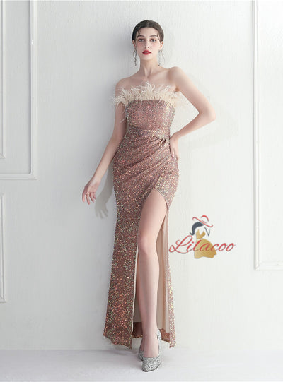 Mermaid Sequins Strapless Prom Dress