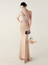 Mermaid V-neck Lace Beading Prom Dress