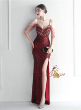 Spaghetti Straps Sequins Beading Prom Dress