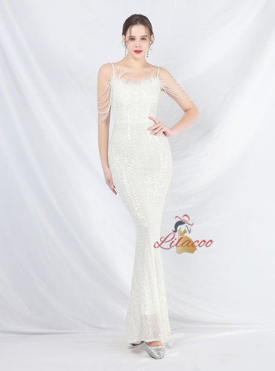 Mermaid Sequins Spaghetti Straps Beading Prom Dress