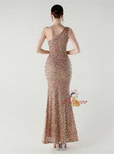Mermaid Sequins One Shoulder Beading Prom Dress