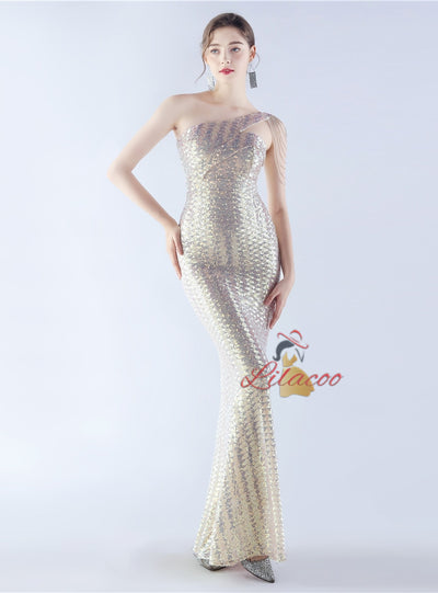 One Shoulder Mermaid Sequins Prom Dress