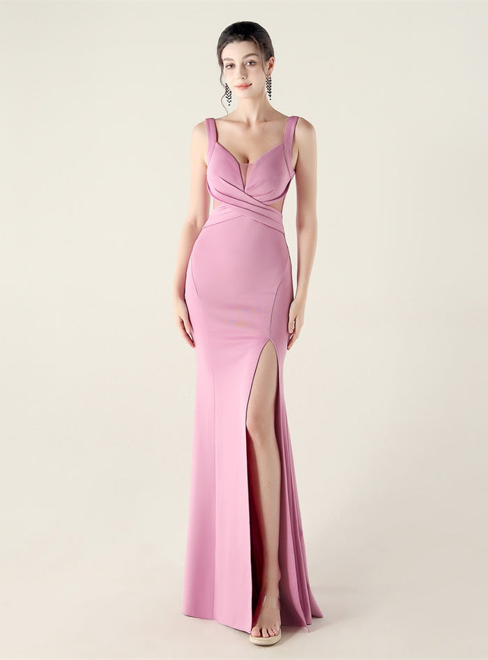 Mermaid Straps Split Pleats Prom Dress