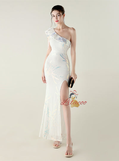 Mermaid Sequins One Shoulder Prom Dress