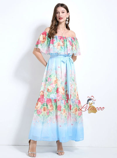 Off the Shoulder Ruffled Slim Dress