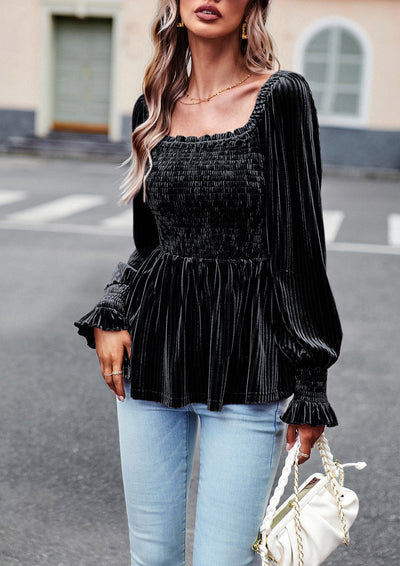 Velvet Long Sleeve Shirt Top