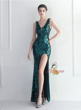 Gold Mermaid V-neck Prom Dress