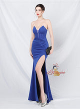 Mermaid Strapless Pleats Split Prom Dress