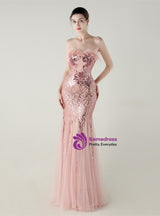 Mermaid Sequins Tulle Strapless Prom Dress
