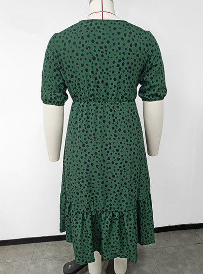 Ruffled V-neck Mid-length Dress