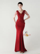 Mermaid V-neck Lace Beading Prom Dress