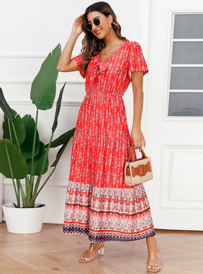 Summer Bohemian Retro Printed Beach Dress