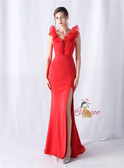 V-neck Mermaid Split Prom Dress