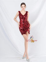 V-neck Sequins Mini Prom Dress