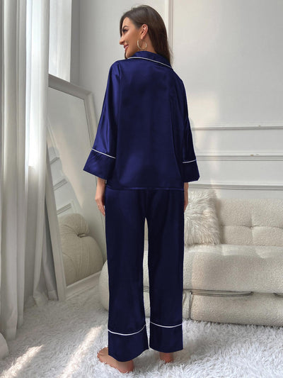Silk-like Ladies Long-sleeved Pajamas Suit