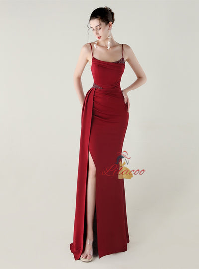 Mermaid Spaghetti Straps Split Beading Prom Dress