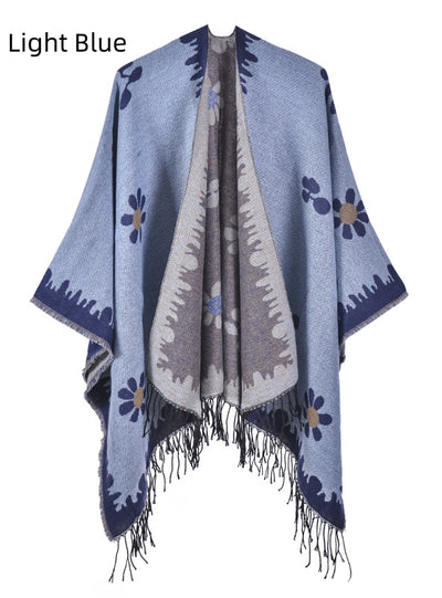 Flower Knit Cardigan Tassel Split Warm Cloak