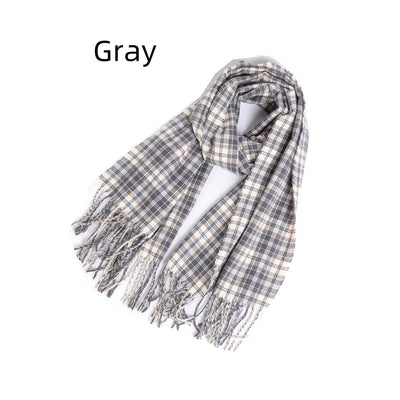 Fringed Plaid Shawl Padded Scarf