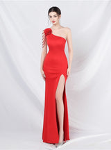 One Shoulder Mermaid Split Beading Prom Dress