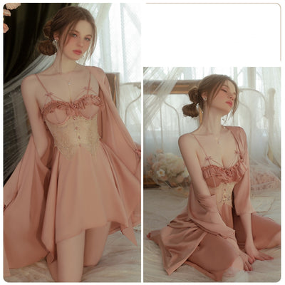 Chest Pad Ice Silk Sling Nightdress Robe Suit