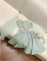 Mint Green Gauze Long Sleeve Short Slim Dress