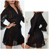 Mesh Perspective Ruffled Nightgown Pajamas
